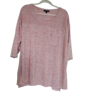 Lane Bryant Top Woman's 22/24 Red White Stripe Front Pocket‎ Flowy Relaxed Fit